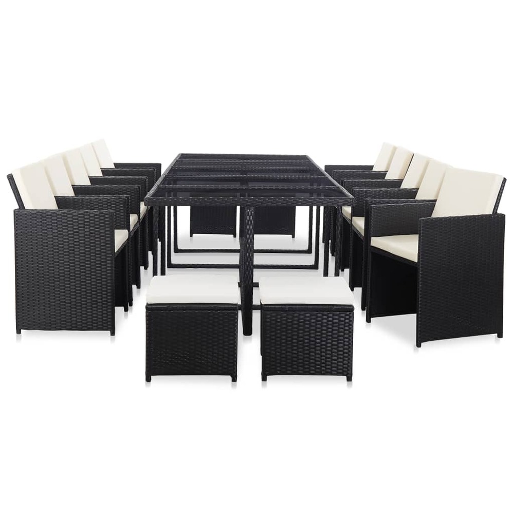 Salon de jardin meuble d'extérieur ensemble de mobilier 15 pièces avec coussins résine tressée noir