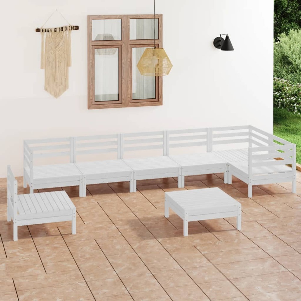 Salon de jardin 8 pcs bois de pin massif blanc