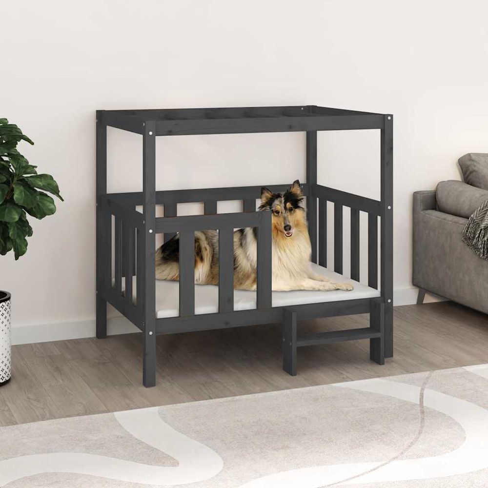 Niche xxl d'intérieur pour chien en bois de pin gris 105.5 cm