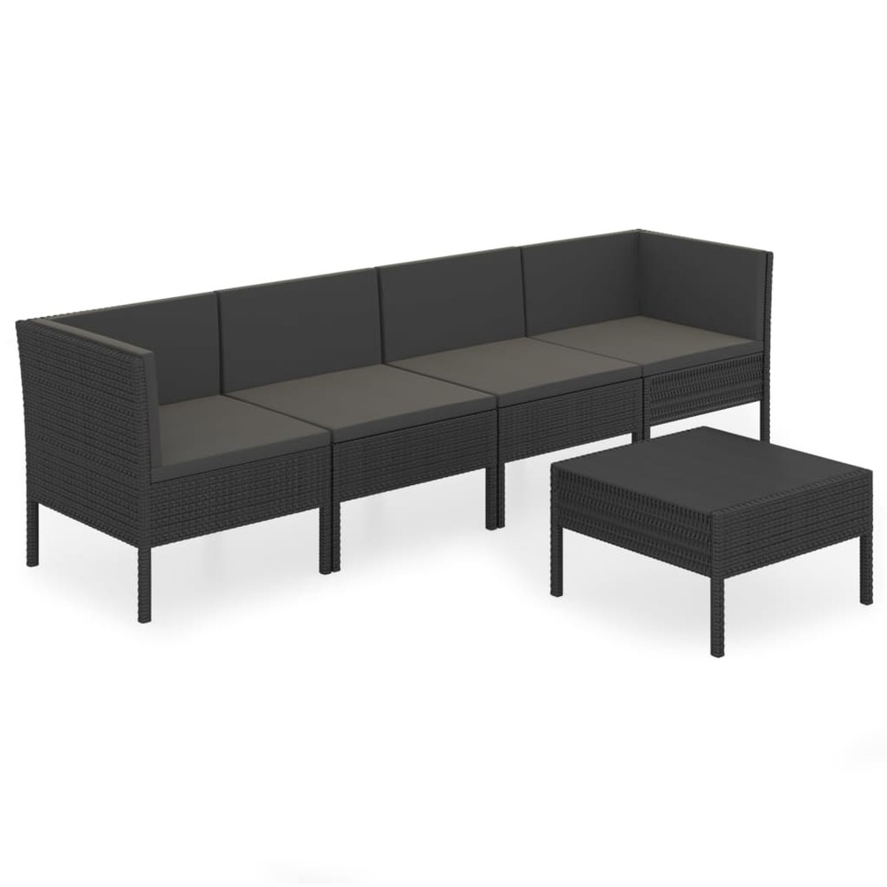 Salon de jardin meuble d'extérieur ensemble de mobilier 5 pièces avec coussins résine tressée noir