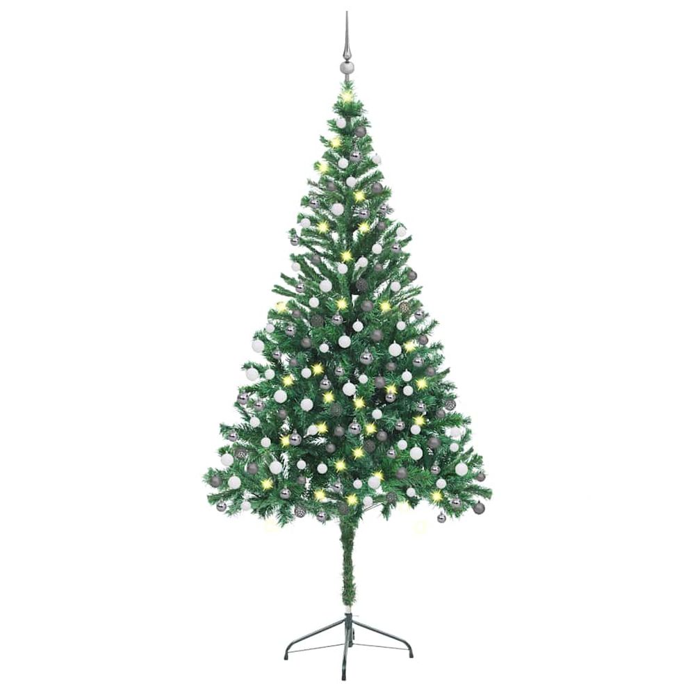 Grand sapin de noël artificiel pvc lumineux led et boules vert 210cm