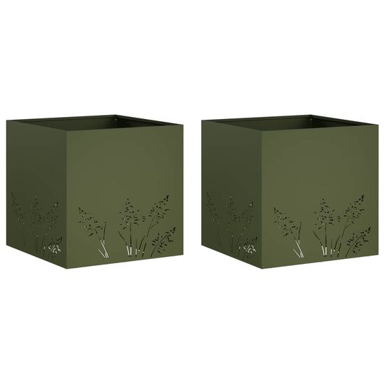 Cache-pot de jardin 2 pc vert olive 50 x 50 x 49 cm