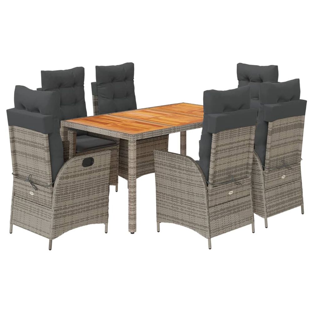 Ensemble à manger de jardin et coussins 7 pcs gris rotin