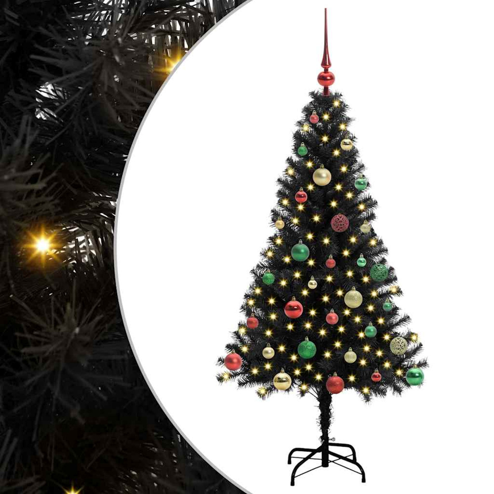 Sapin de noël avec 150 led avec support noir 150 cm pvc