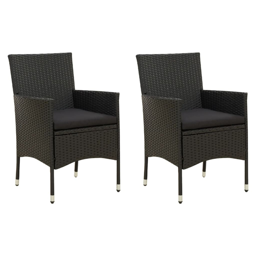 Chaises de jardin lot de 2 avec coussins résine tressée noir