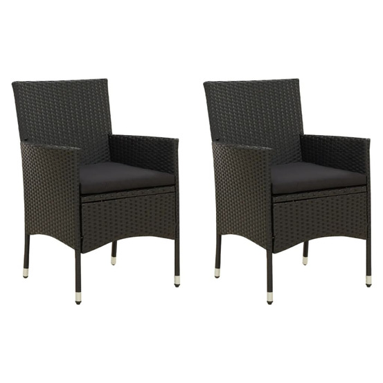 Chaises de jardin lot de 2 avec coussins résine tressée noir