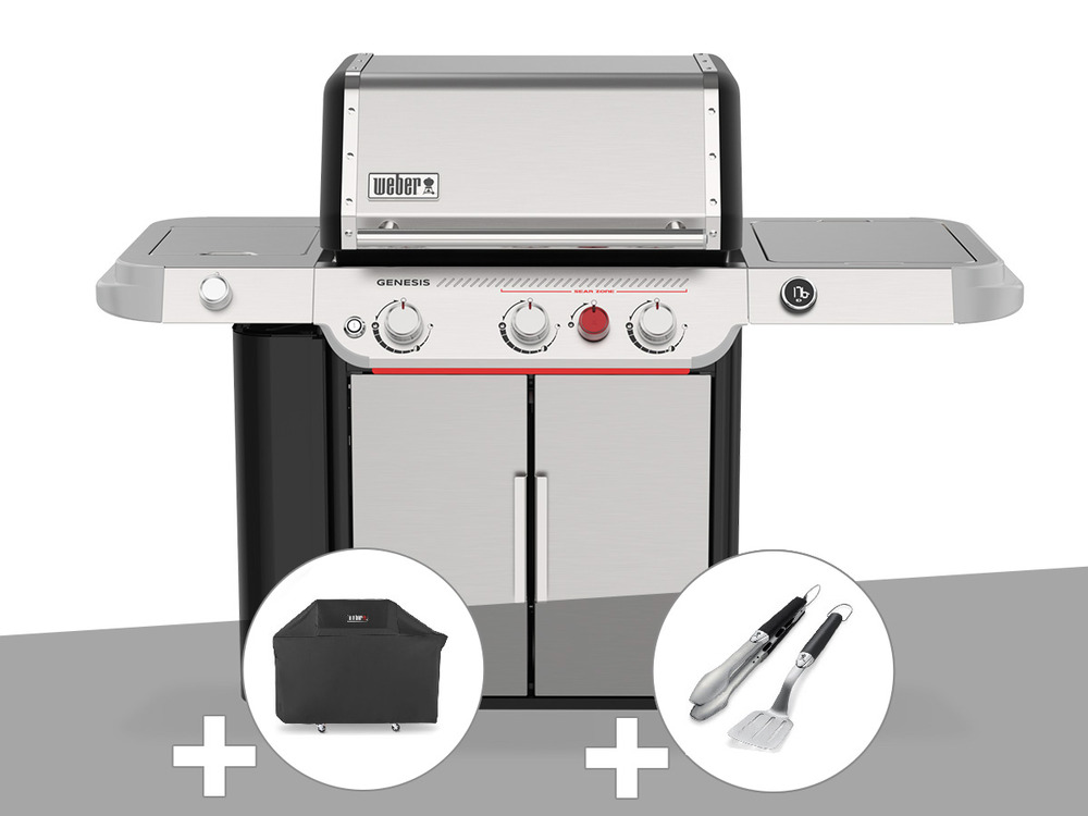Barbecue gaz genesis sp 335w + housse + kit ustensiles premium 2 pièces