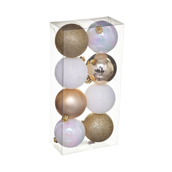 Déco de sapin lot de 8 boules de noël d 7 cm - or et blanc