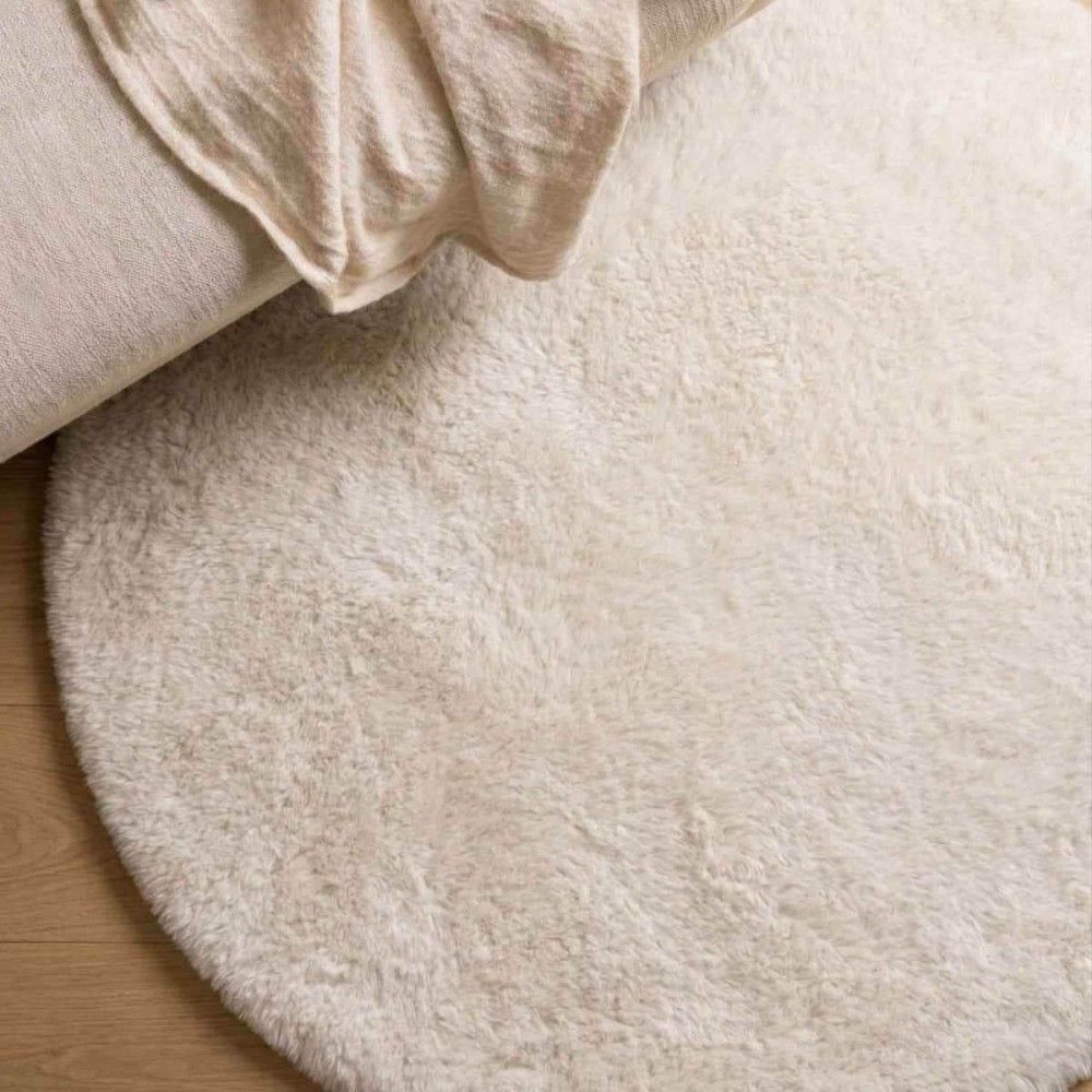Tapis fourrure beige antidérapant d90cm