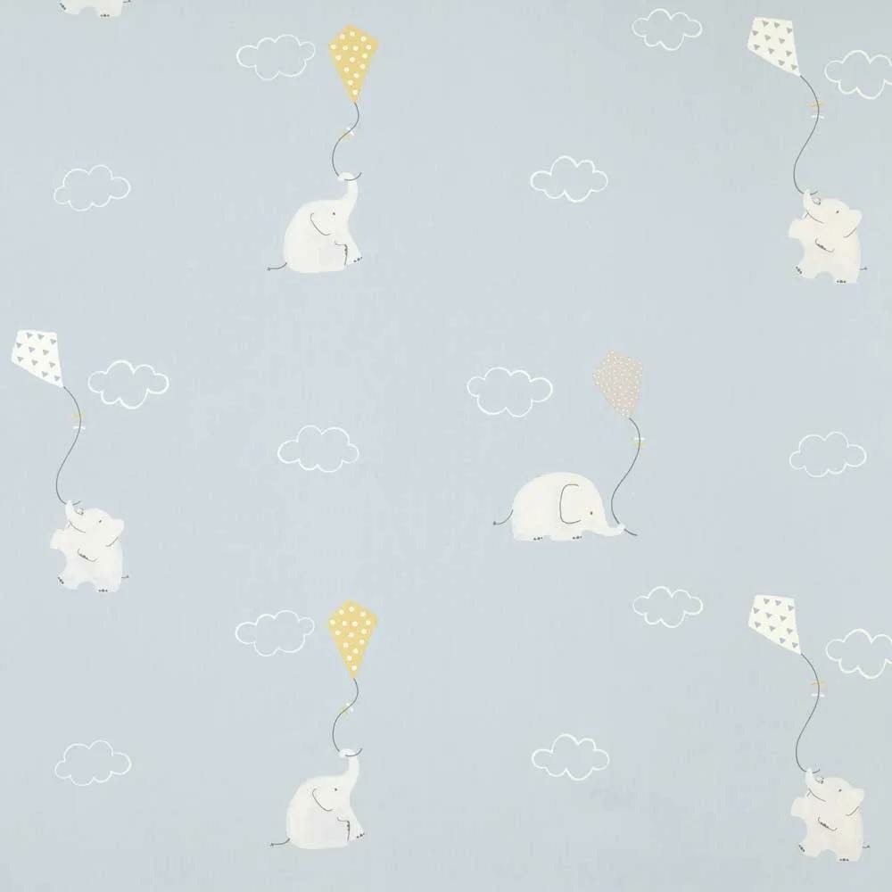 Casadeco my little world tissu éléphants bleu clair lime blanc