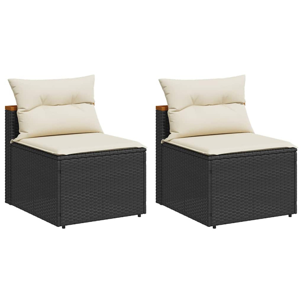 Canapés de jardin sans accoudoirs avec coussins 2 pcs noir