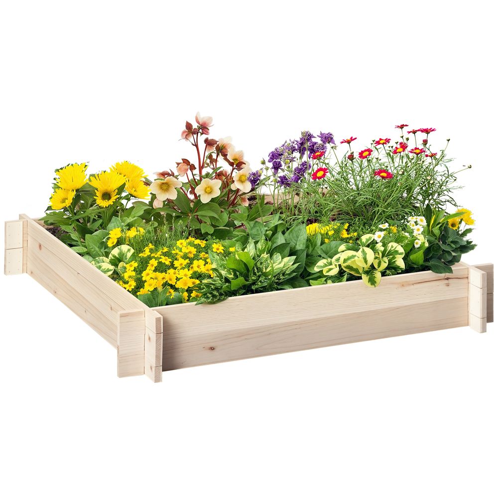 Carré potager en bois d'épicéa pour jardin culture de légumes et fleurs 100x100x16 cm naturel