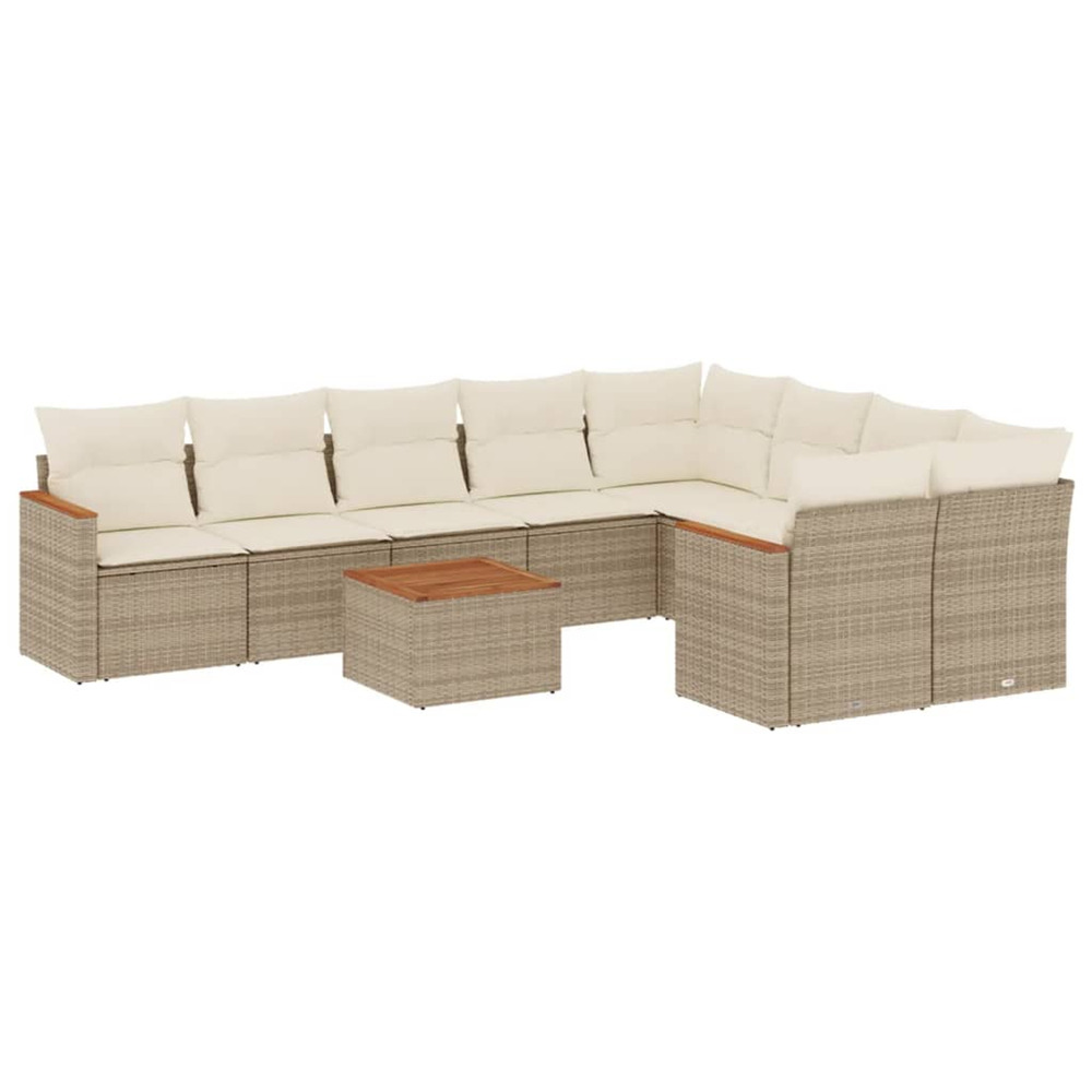 Salon de jardin avec coussins 10 pcs beige résine tressée