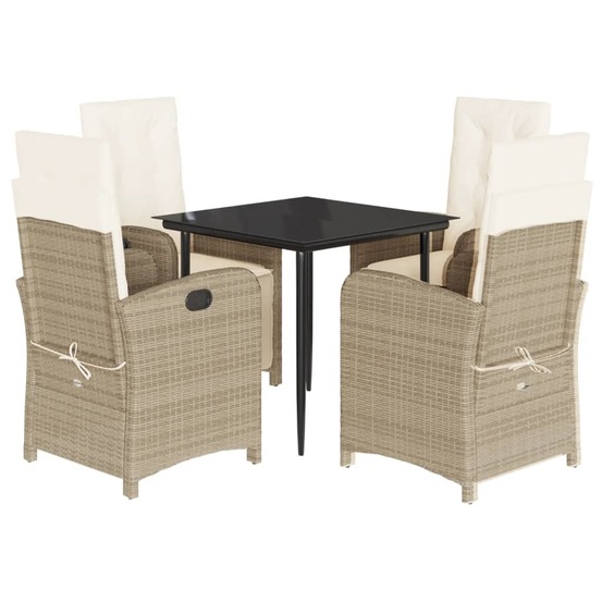 Ensemble à manger de jardin avec coussins 5pcs beige poly rotin
