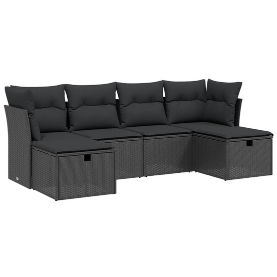 Salon de jardin 6 pcs avec coussins noir résine tressée