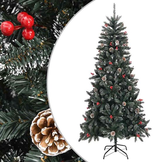 Sapin de noël artificiel enneigé pvc décoré pour salon vert 240 cm
