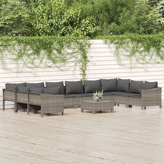Salon de jardin 11 pcs avec coussins gris résine tressée