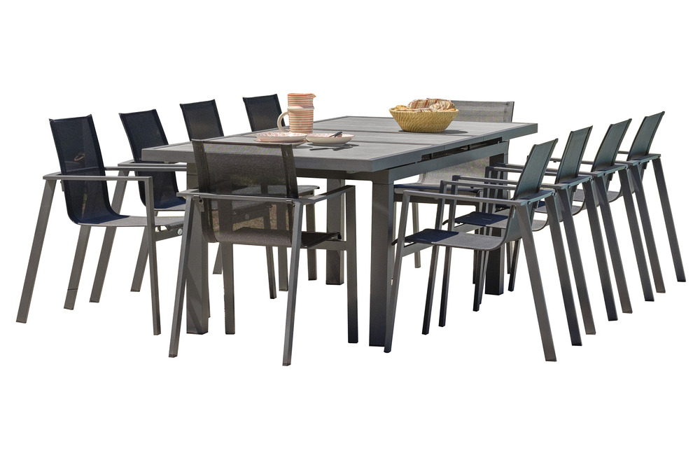Ensemble repas venise 10 places alu anthracite plateau céramique gris