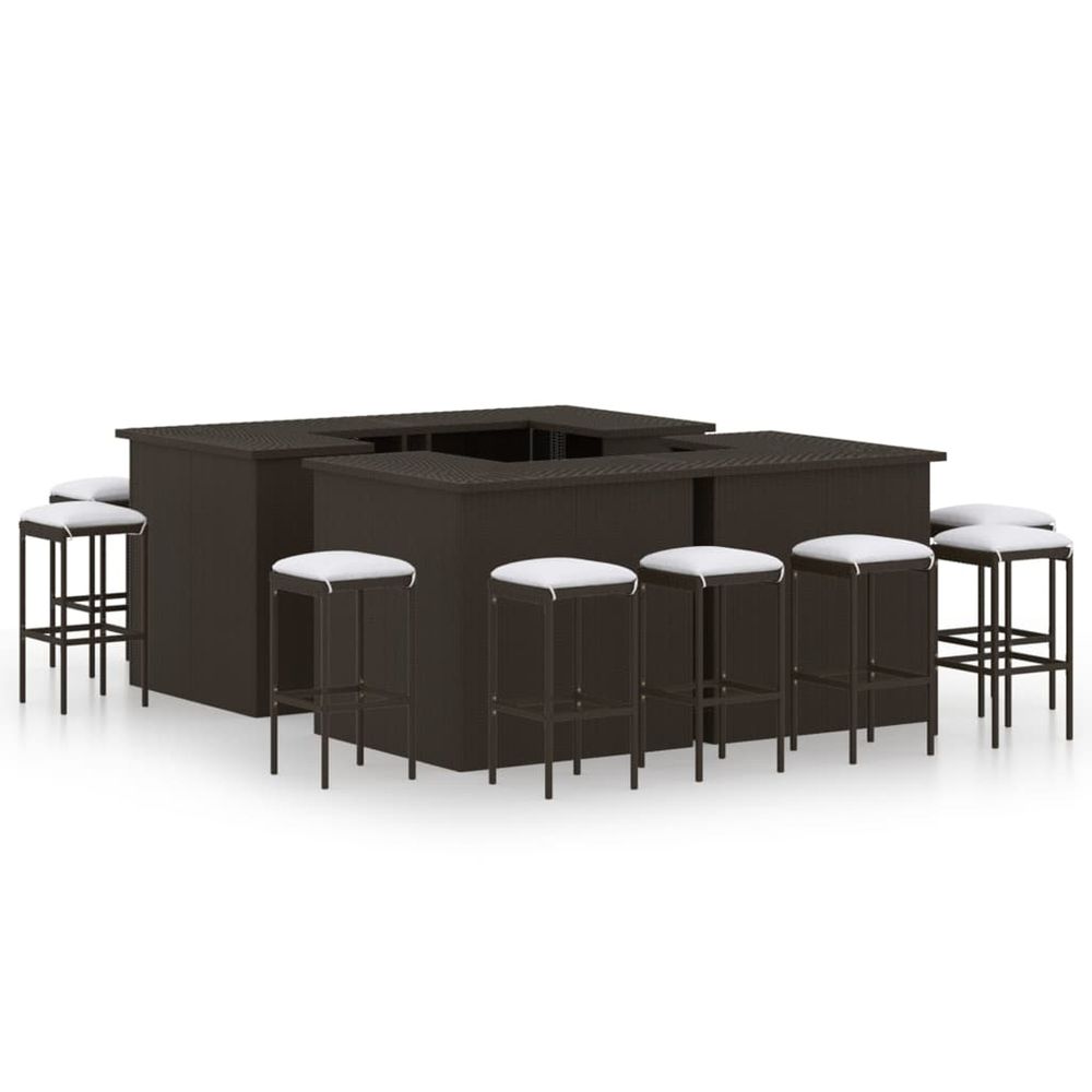 Ensemble de bar de jardin 16 pcs coussins résine tressée marron