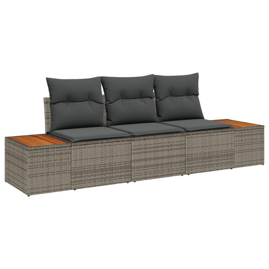 Ensemble de 3 canapés de jardin avec coussins gris poly rattan acacia