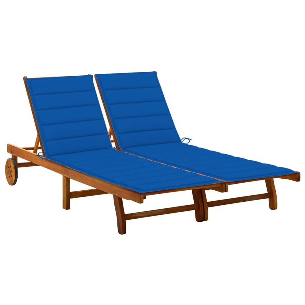 Chaise longue de jardin 2 places avec coussins acacia solide bain de soleil