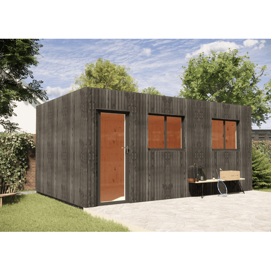 Annexe de jardin sans permis en bois 5,5 x 3,5 x 2,7 m avec plancher isolé / menuiseries alu k-line