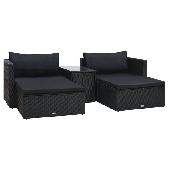 Salon de jardin meuble d'extérieur ensemble de mobilier 5 pièces avec coussins résine tressée noir