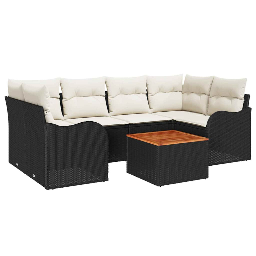 Ensemble de canapé de jardin 7 pcs noir et blanc