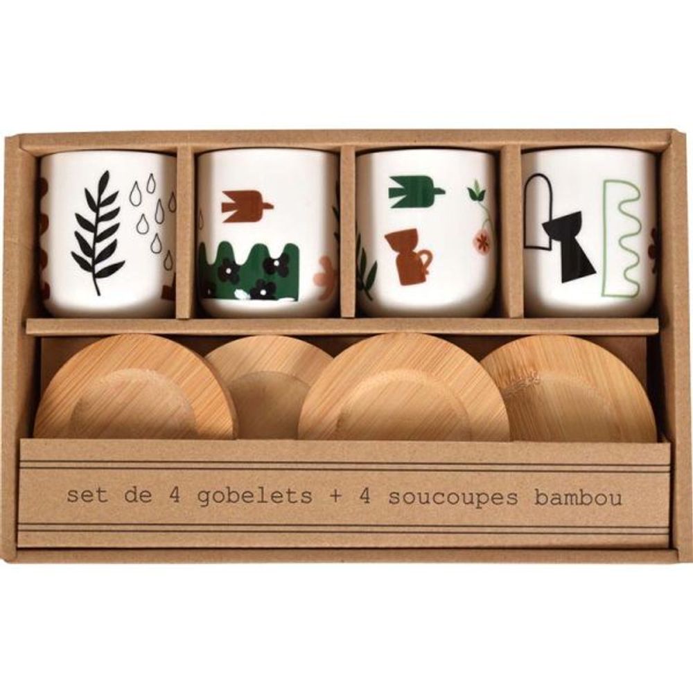 Coffret 4 gobelets et sous tasses nature
