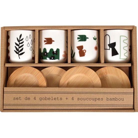 Coffret 4 gobelets et sous tasses nature