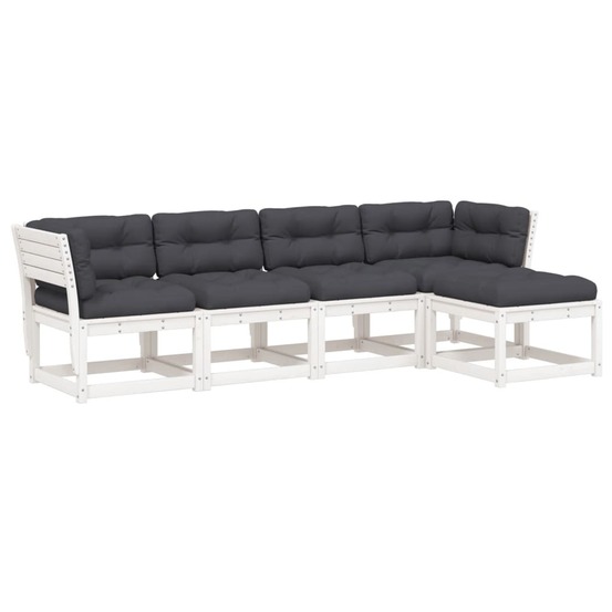 Salon de jardin 5 pcs avec coussins blanc bois massif de pin