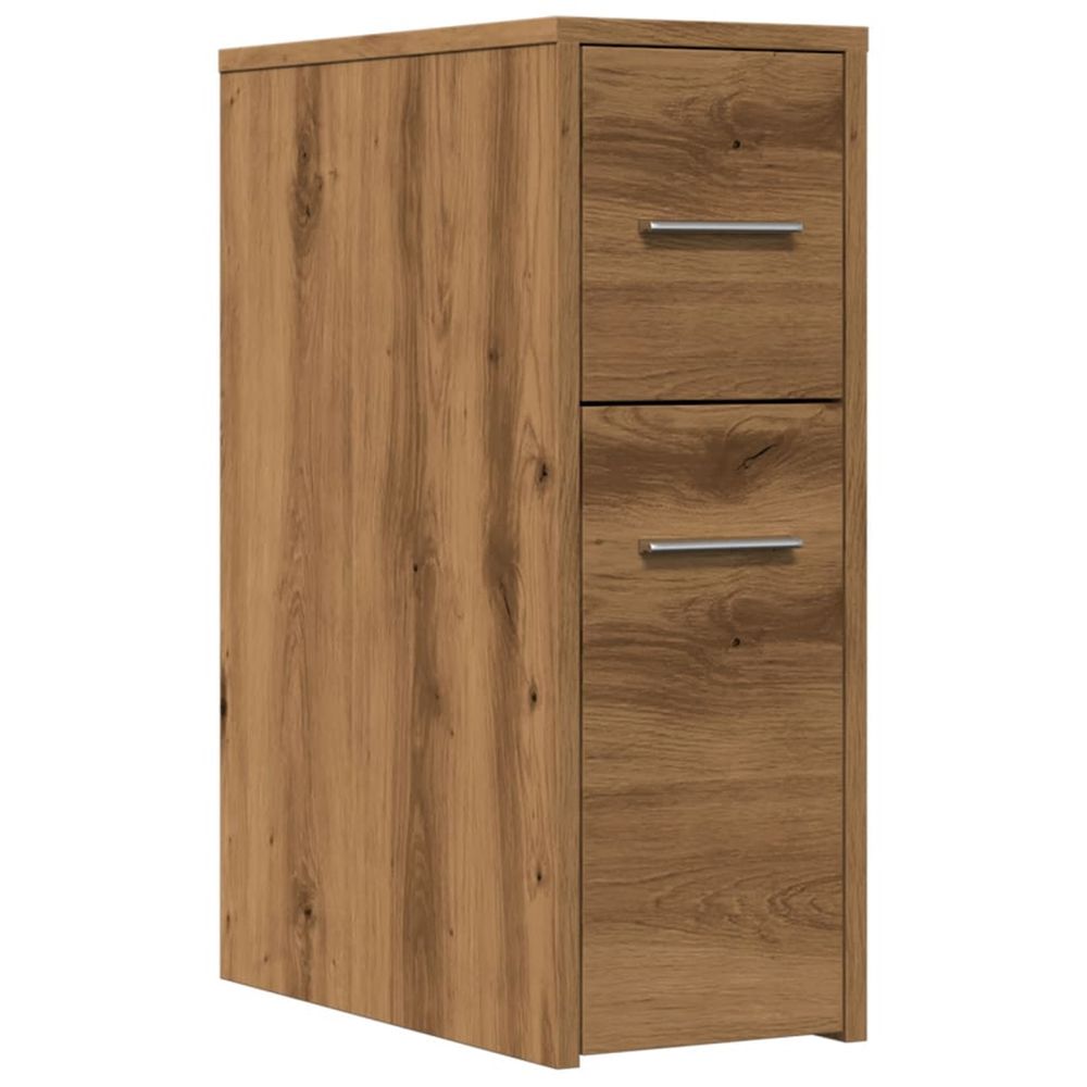 Armoire de salle de bain étroite avec roulettes chêne artisanal