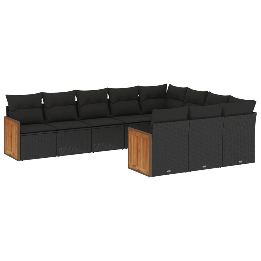 Salon de jardin 10 pcs avec coussins noir résine tressée