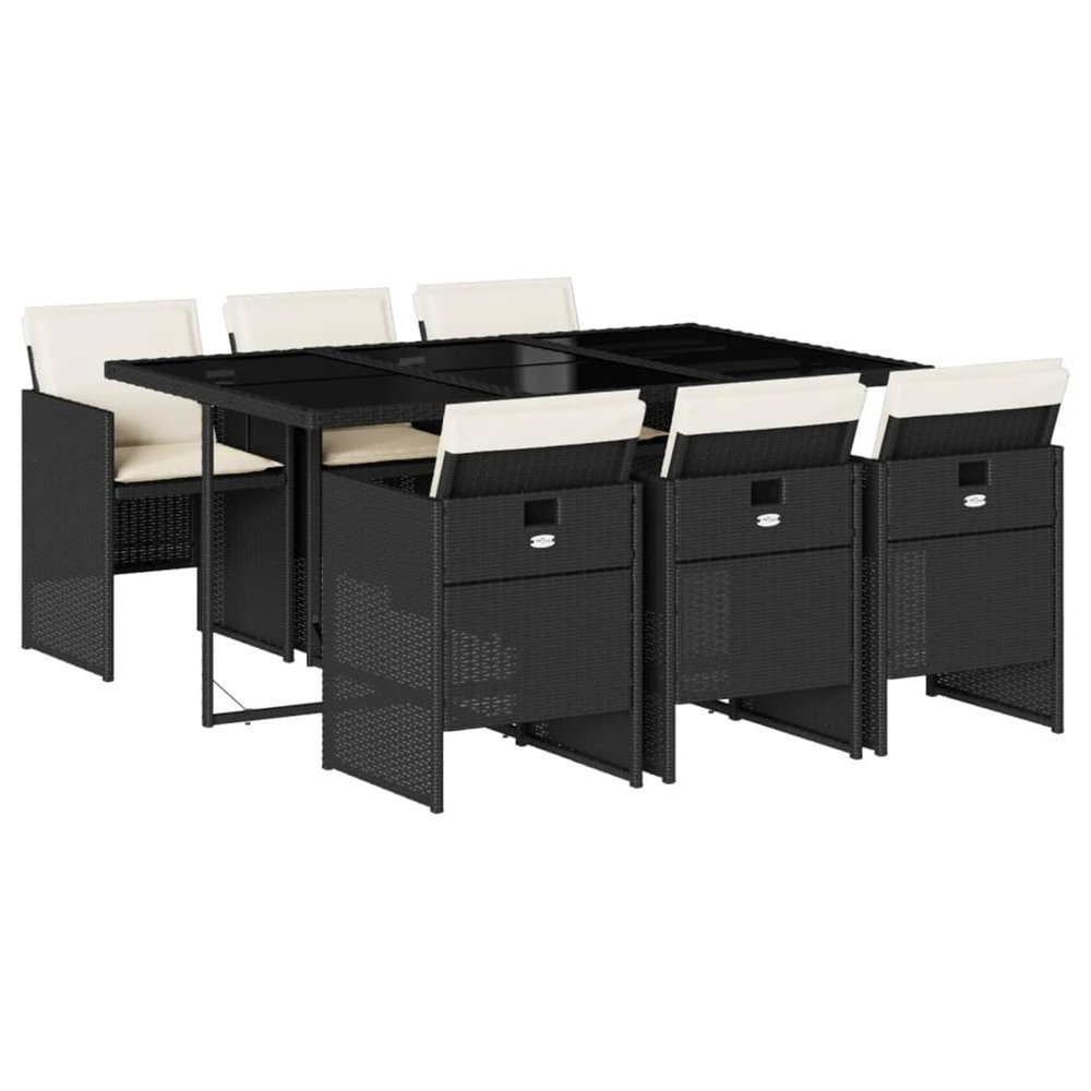 Ensemble à manger de jardin coussins 7pcs noir résine tressée