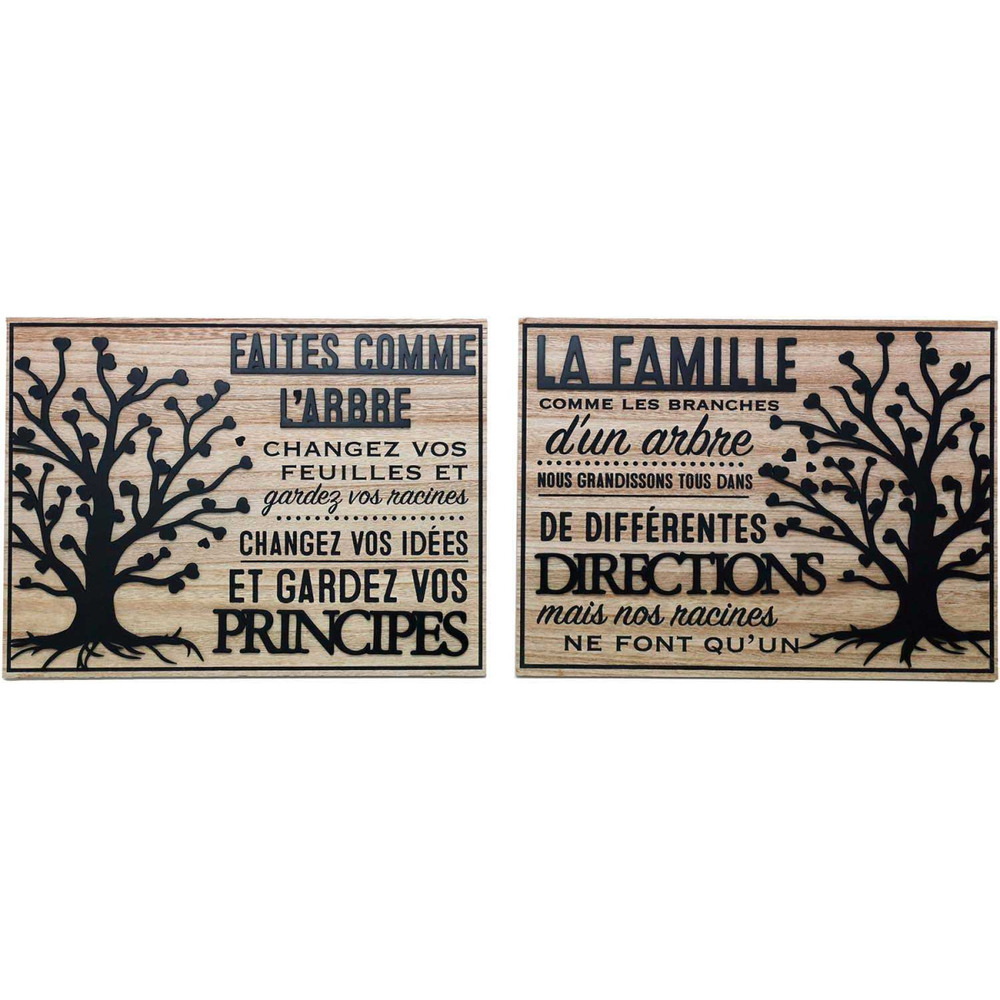 Plaque décorative en bois famille et arbre de vie 30 x 40 cm (lot de 2)