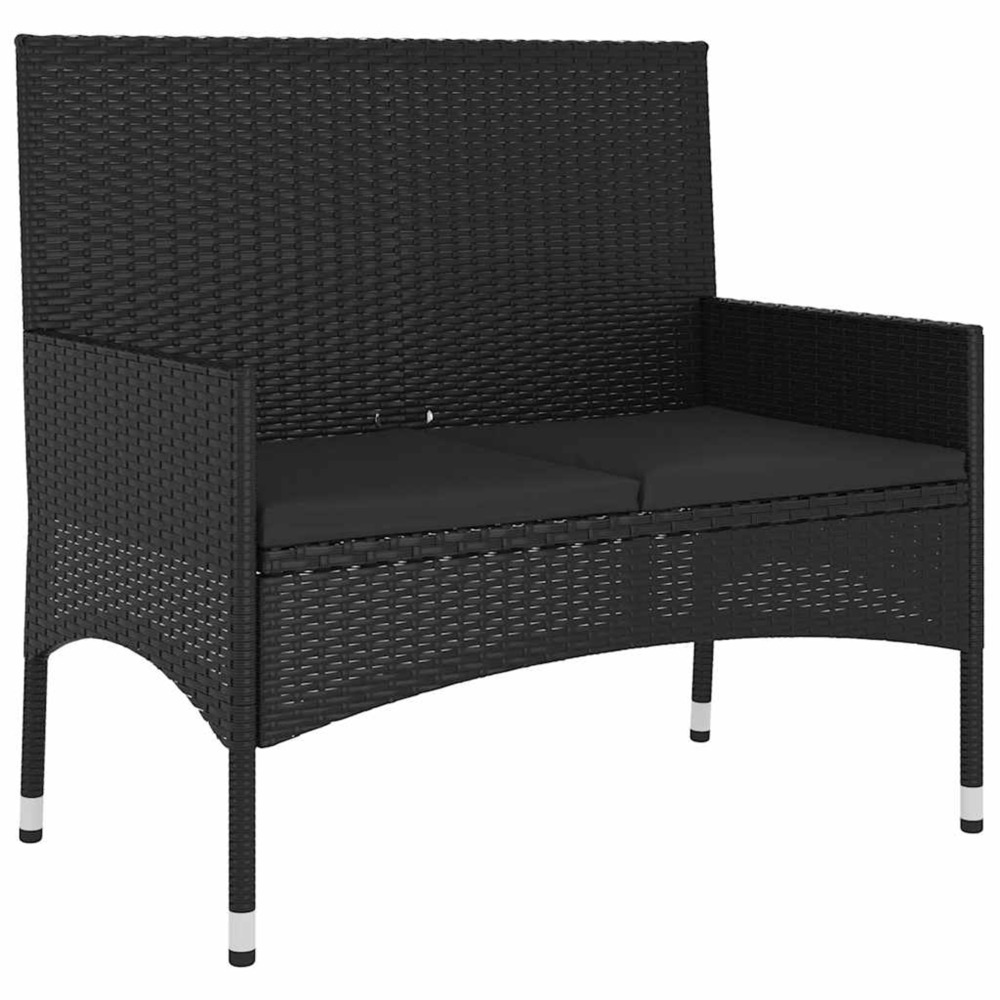 Banc de jardin à 2 places avec coussins noir résine tressée