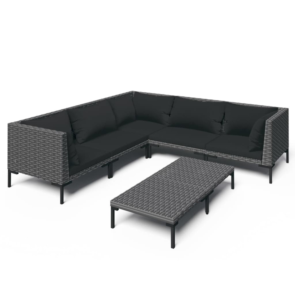 Salon de jardin 6 pcs avec coussins résine tressée gris foncé