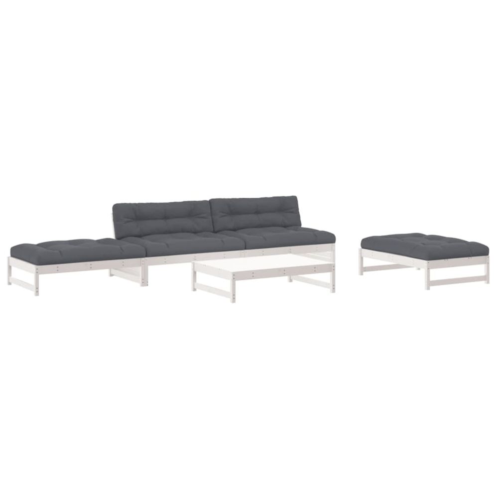 Salon de jardin 5 pcs avec coussins blanc bois massif