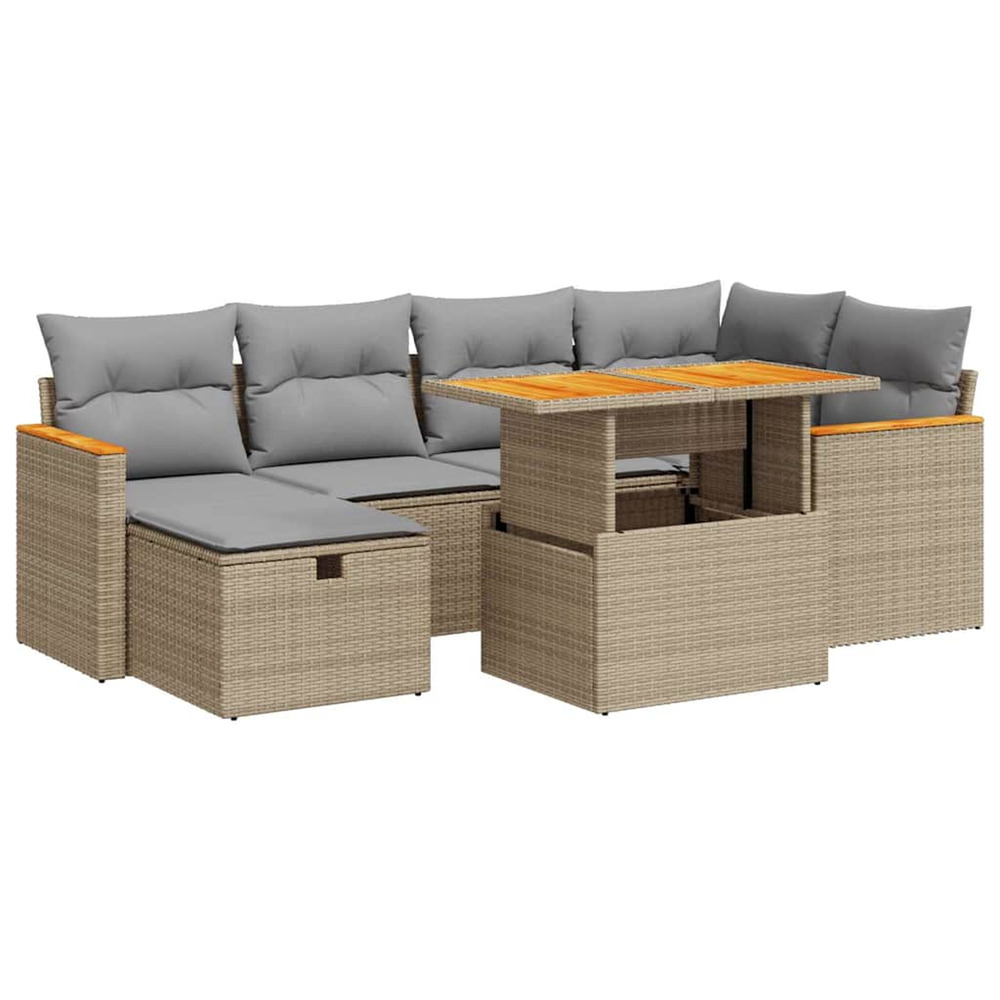 Salon de jardin avec coussins 8 pcs beige résine tressée