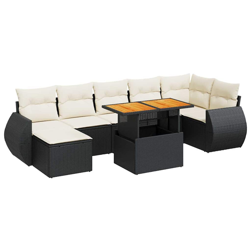 Salon de jardin 8 pcs avec coussins noir résine tressée