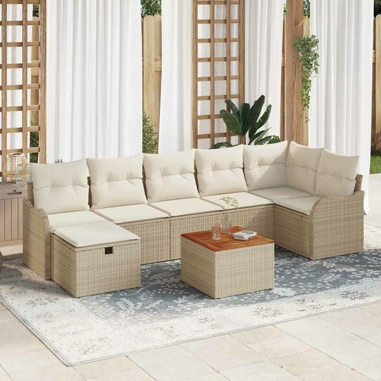 Ensemble de canapé de jardin 8 pcs beige poly rotin