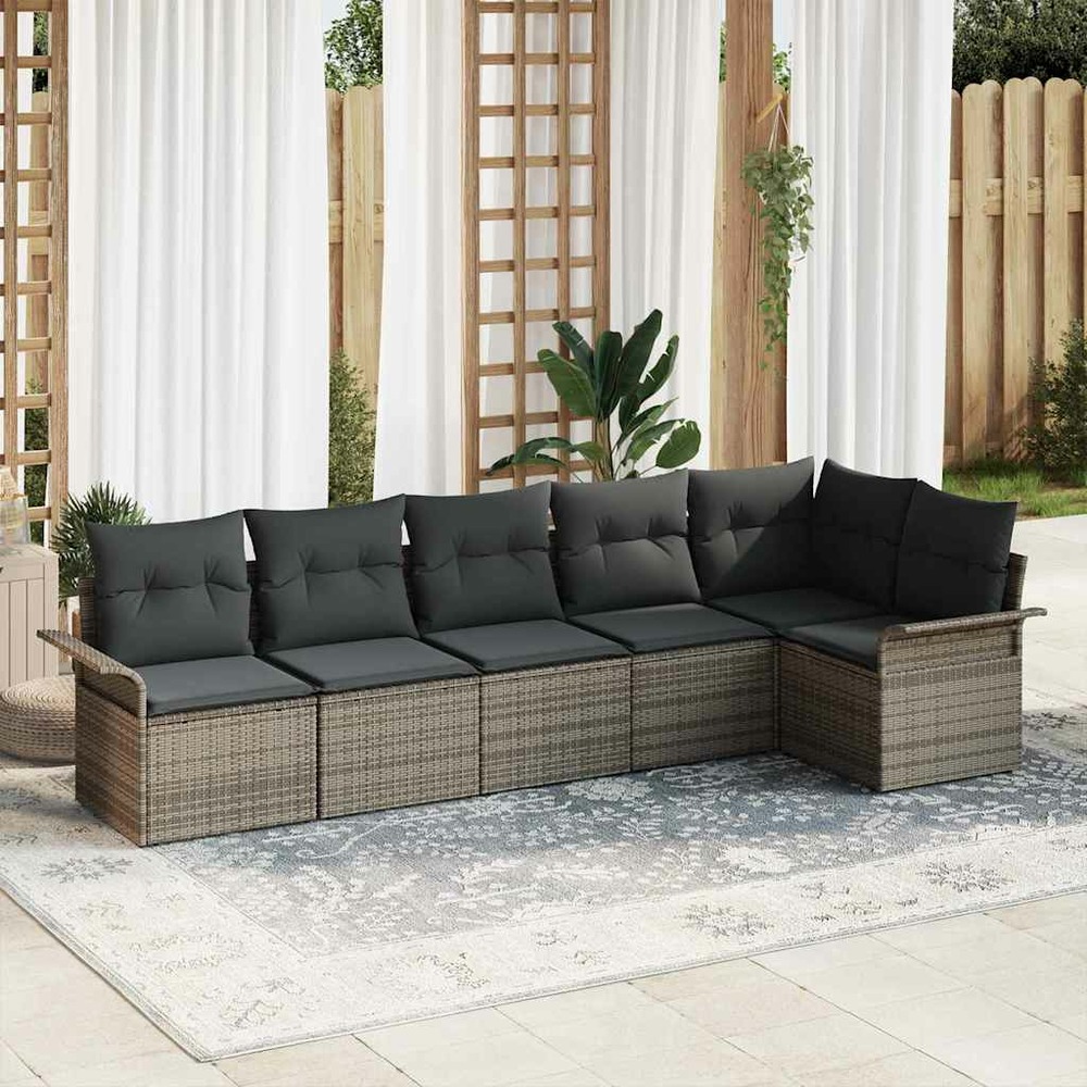 Ensemble de canapé de jardin avec coussin 6 pcs gris polyrotin