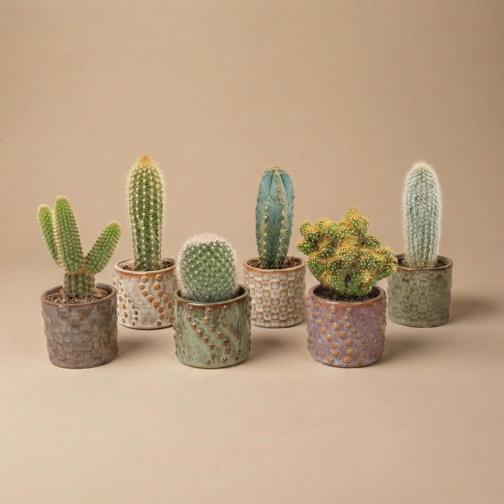 Cactus en mini pot céramique - lot de 6 - ø6cm - plante d’intérieur