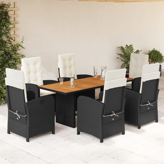 Ensemble à manger de jardin coussins 7pcs noir résine tressée