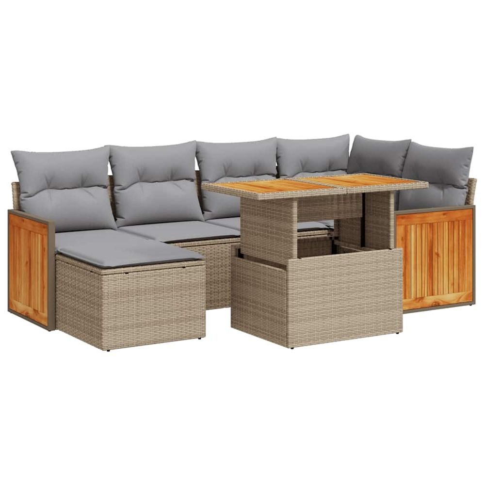Salon de jardin avec coussins 7 pcs beige résine tressée acacia