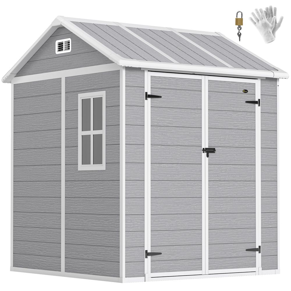 Abri de jardin résine gris 181 x 181 x 220 cm plancher fenêtre double porte verrouillable - comfortxl outdoor living