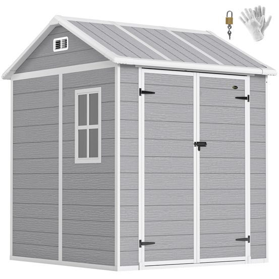 Abri de jardin résine gris 181 x 181 x 220 cm plancher fenêtre double porte verrouillable - comfortxl outdoor living