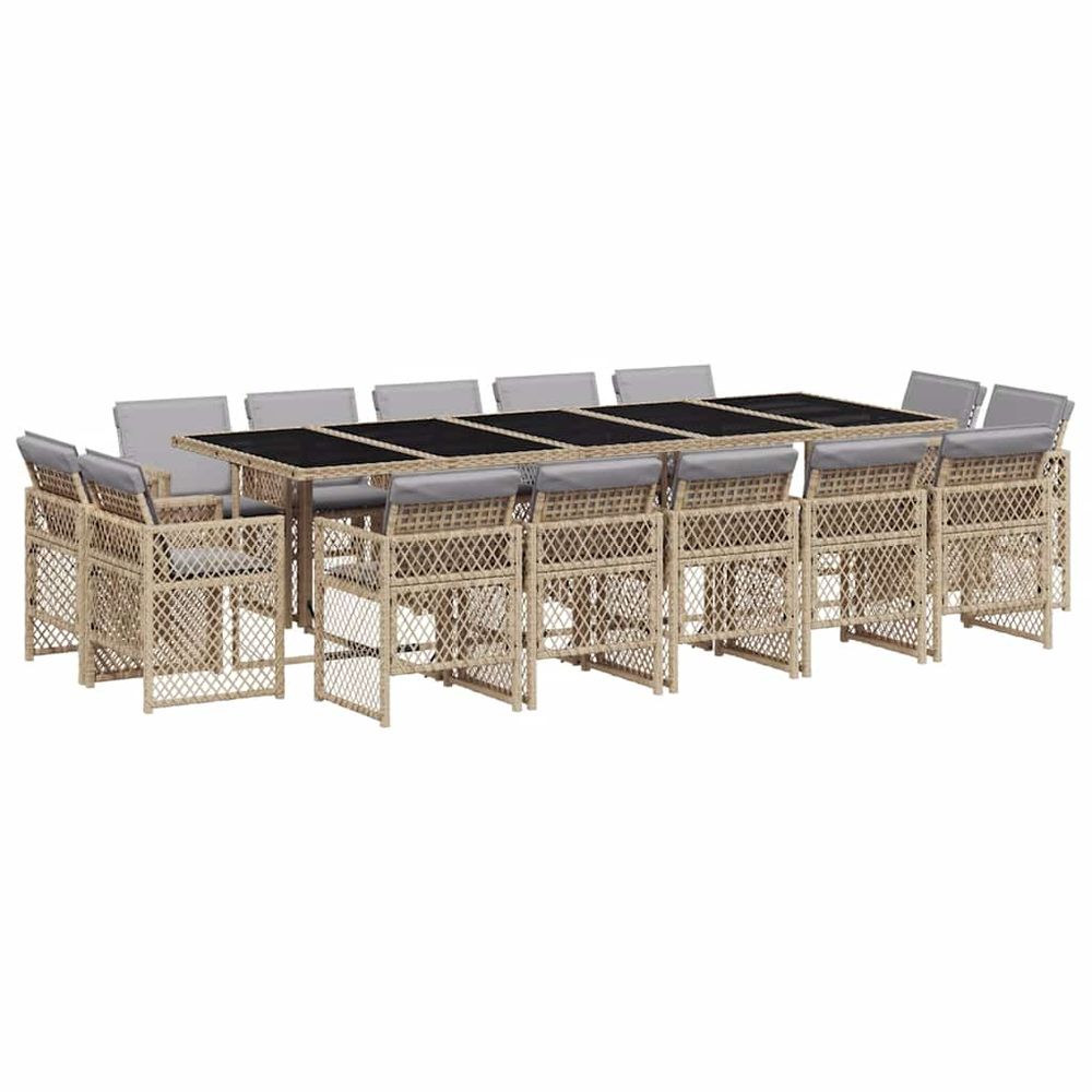 Ensemble à manger de jardin et coussins 15 pcs mélange beige