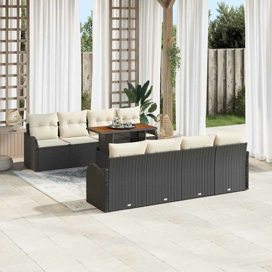 Ensemble de canapé de jardin 9 pcs noir poly rotin