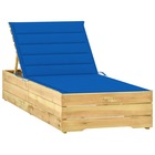 Transat chaise longue bain de soleil lit de jardin terrasse meuble d'extérieur avec coussin bleu royal bois de pin imprégné 0